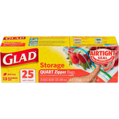Clorox Glad Zipper Food Storage Bag Quart - 25 per pack -- 12 packs per case.