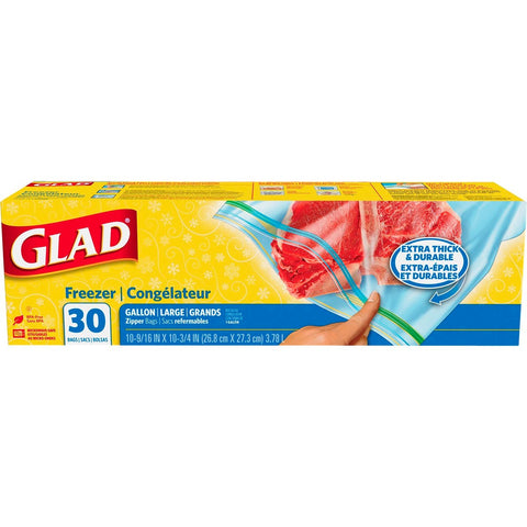 Glad Freezer Zipper Bags 1 Gallon, 30 Count -- 9 per case