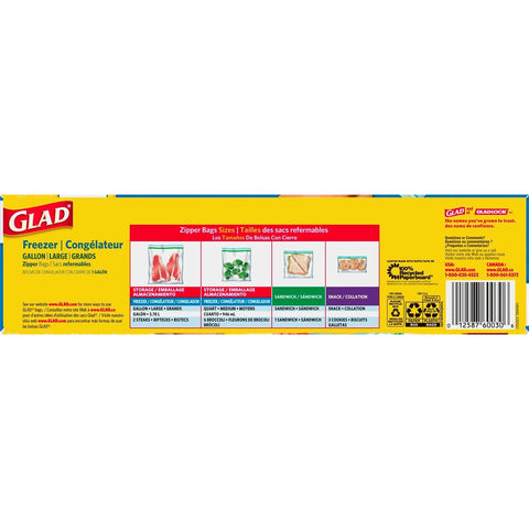 Glad Freezer Zipper Bags 1 Gallon, 30 Count -- 9 per case