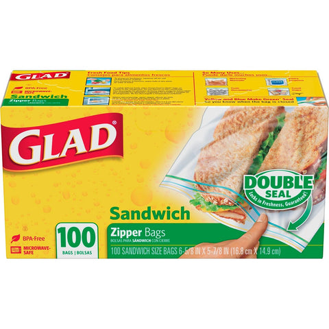 Glad Zipper Sandwich Bags, 100 Count -- 12 Case