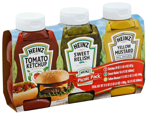 Heinz Picnic Pack Ketchup Relish and Mustard, 3.375 Pound -- 4 per case.