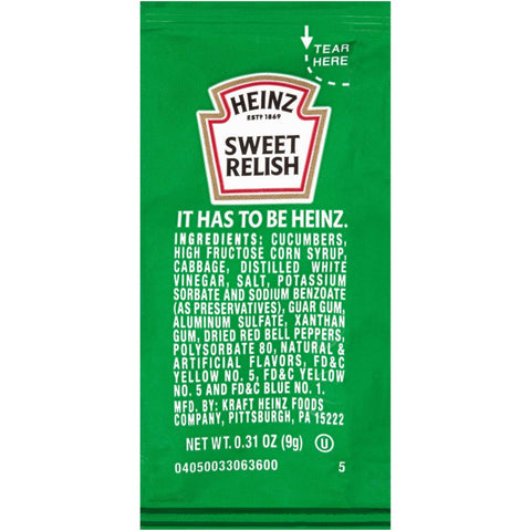 Heinz Sweet Relish Single Serve, 9 Gram -- 200 Case