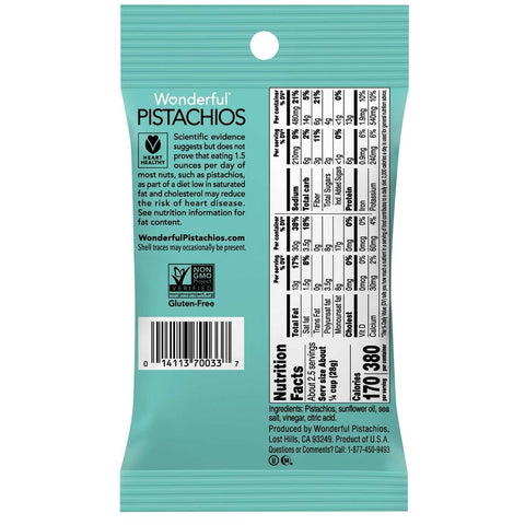 Wonderful Sea Salt and Vinegar No Shell Pistachio, 2.25 Ounce -- 24 per case