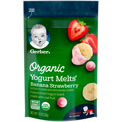 Gerber Yogurt Melts Organic Banana Strawberry Snacks, 1 Ounce -- 7 per case.