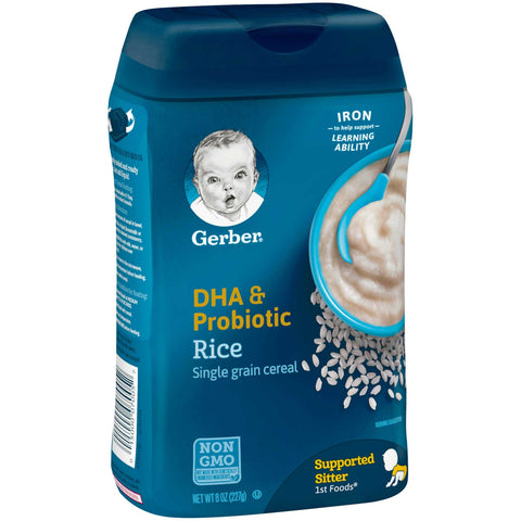 Gerber Single Grain DHA and Probiotic Rice Cereal, 8 Ounce -- 6 per case.