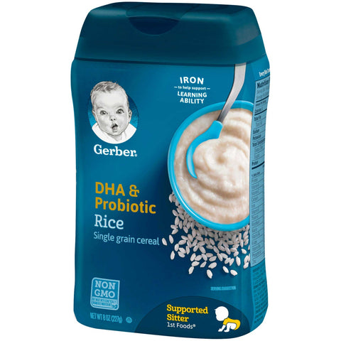 Gerber Single Grain DHA and Probiotic Rice Cereal, 8 Ounce -- 6 per case.