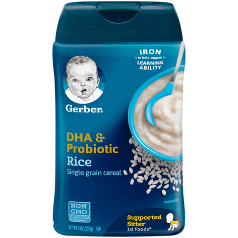 Gerber Single Grain DHA and Probiotic Rice Cereal, 8 Ounce -- 6 per case.