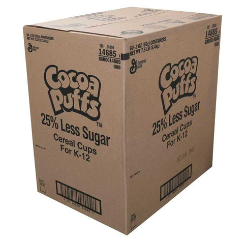 Cocoa Puffs 25 Percent Less Sugar Single Serve Cereal, 2 ounce -- 60 per case