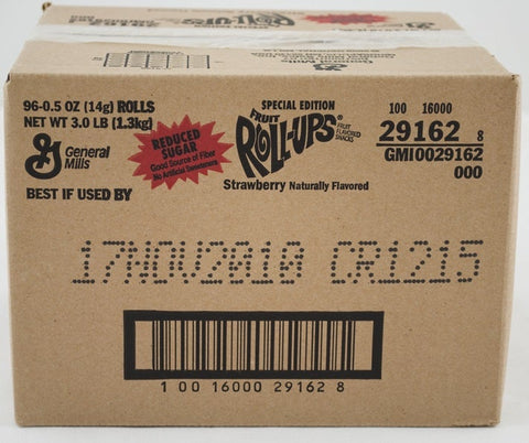 Fruit Roll-Ups Reduced Sugar Strawberry - 0.5 oz. pack, 96 per case