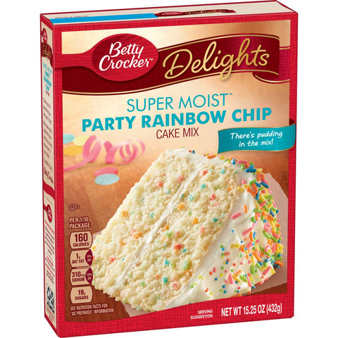 Betty Crocker Supermoist Party Rainbow Chip Cake Mix, 15.25 Ounce -- 12 per case.