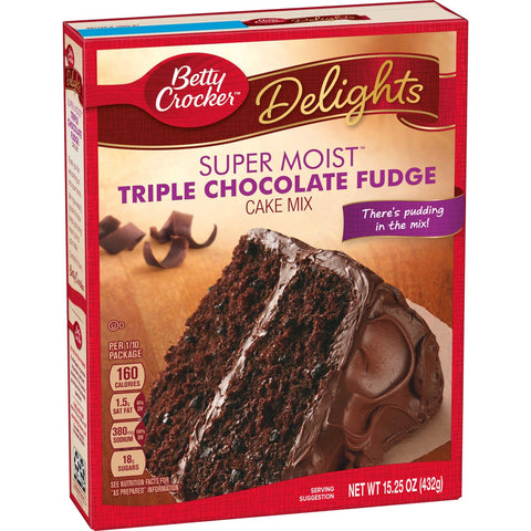 Betty Crocker Supermoist Triple Chocolate Fudge Cake Mix, 15.25 Ounce -- 12 per case.