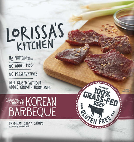 Lorissas Kitchen Korean Bbq Seasoned and Smoked Premium Beef Steak Strips, 2.25 Ounce -- 8 per case.