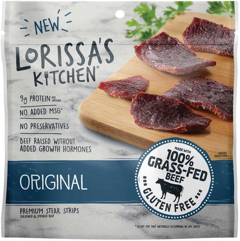 Lorissas Kitchen Original Seasoned and Smoked Premium Beef Steak Strips, 2.25 Ounce -- 8 per case.