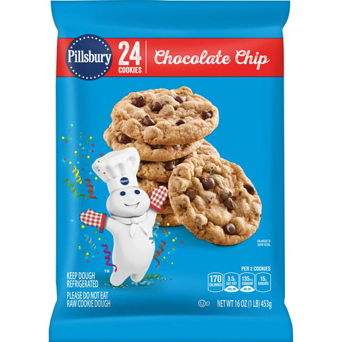 Pillsbury Ready to Bake Chocolate Chips Cookie Dough, 16 Ounce -- 12 per case.