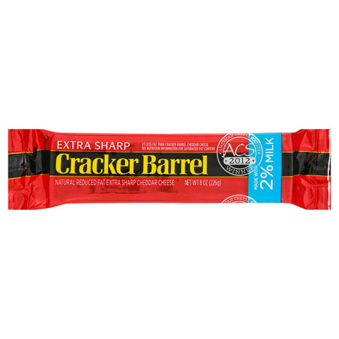 Cracker Barrel Natural Reduced Fat Extra Sharp Cheddar Cheese, 8 Ounce -- 12 per case.