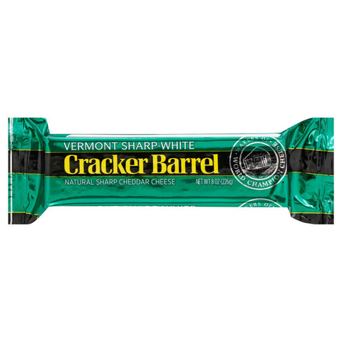Cracker Barrel Natural Vermont Sharp White Cheddar Cheese, 8 Ounce -- 12 per case.