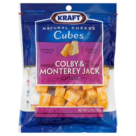 Kraft Natural Cheese Snacks Colby and High Moisture Monterey Jack Cheese Cube, 6.4 Ounce -- 12 per case.