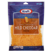 Kraft Zip Pak Finely Shredded Mild Cheddar Cheese, 8 Ounce -- 12 per case.