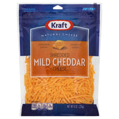 Kraft Zip Pak Shredded Mild Cheddar Cheese, 8 Ounce -- 12 per case.