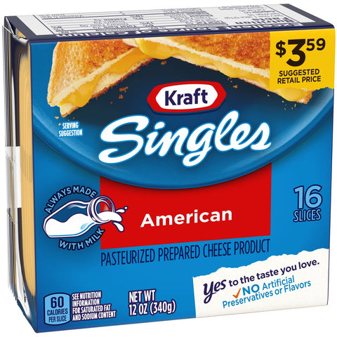 Kraft American Cheese Slices, 12 Ounce -- 12 per case