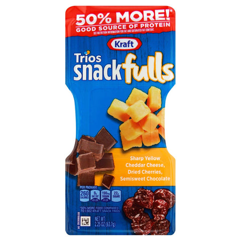 Kraft Trios Snacks - Sharp Yellow Cheddar Dark Chocolate Dried Cherries, 2.25 Ounce -- 10 per case.