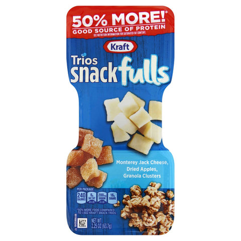 Kraft Trios Snacks - Monterey Jack Dried Cinnamon Apple Granola Clusters, 2.25 Ounce -- 10 per case.