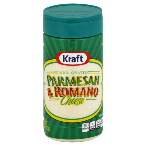Kraft Grated Parmesan and Romano Cheese, 8 Ounce -- 12 per case.