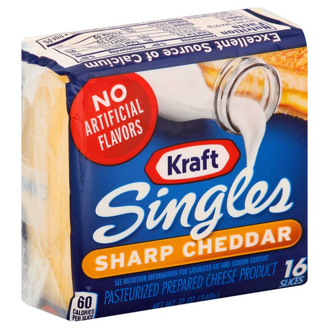 Kraft Singles Sharp Cheddar Sliced Cheese, 12 Ounce -- 12 per case.