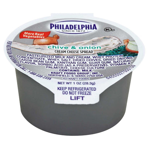 Kraft Philadelphia Chive and Onion Cream Cheese - Cup, 1 Ounce -- 100 per case.