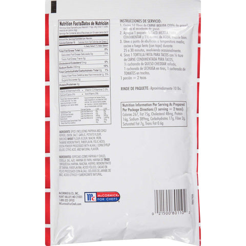 Lawry`s Taco Seasoning Mix, 9 oz. -- 6 per case