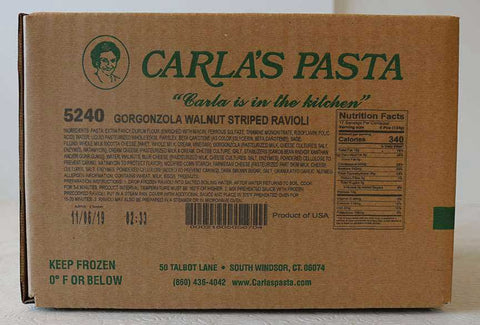 Carlas Pasta Precooked Medium Round Gorgonzola Walnut Striped Ravioli Pasta, 2.5 Pound -- 2 per case