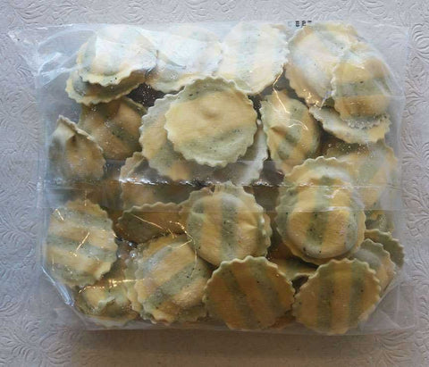 Carlas Pasta Precooked Medium Round Gorgonzola Walnut Striped Ravioli Pasta, 2.5 Pound -- 2 per case