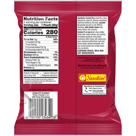 Cheez-It White Cheddar Baked Snack Crackers - 2 oz. bag, 60 per case