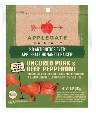 Applegate Natural Uncured Pork and Beef Pepperoni, 4 Ounce -- 16 per case.