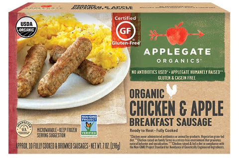 Applegate Organic Chicken and Apple Breakfast Sausage, 7 Ounce -- 12 per case.