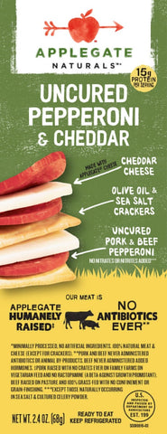 Applegate Naturals Uncured Pork Beef Pepperoni and Cheese Cracker, 2.4 Ounce -- 6 per case.