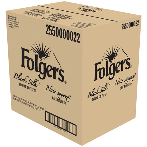 Folgers Black Silk Dark Roast Ground Coffee, 1.4 Ounce -- 150 per case.