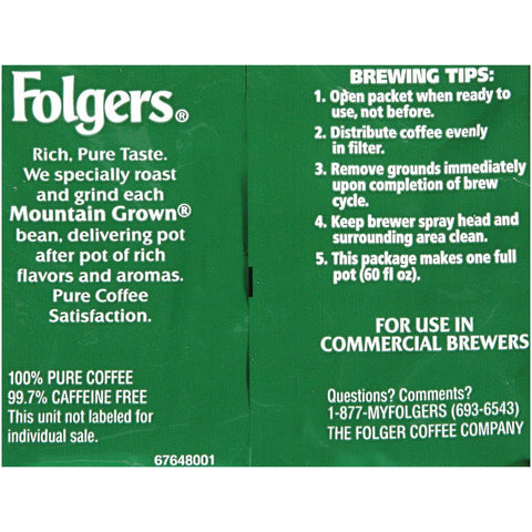 Folgers Classic Decaf Ground Coffee - 1.05 oz. packet, 92 packets per case