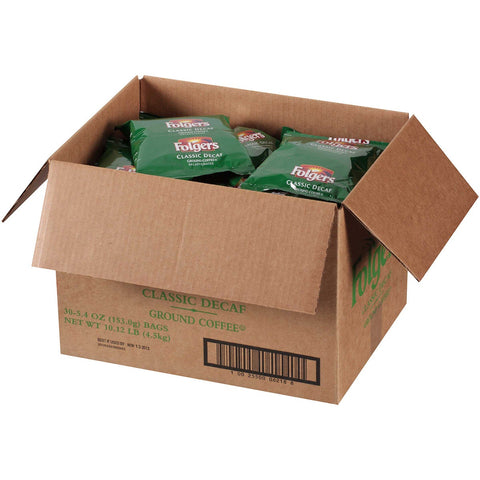 Folgers Classic Decaf Ground Coffee - 5.4 oz. pack, 30 packs per case