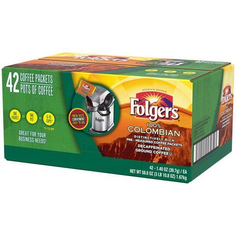 Folgers Decaffeinated Colombian Ground Coffee, 1.4 Ounce -- 42 per case.