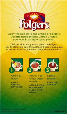 Folgers Decaffeinated Instant Coffee, 0.42 Ounce -- 12 per case.