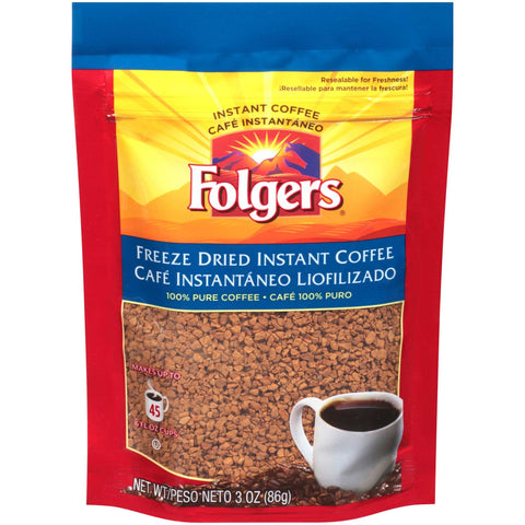 Folgers Freeze Dried Instant Coffee, 3 Ounce -- 24 per case.