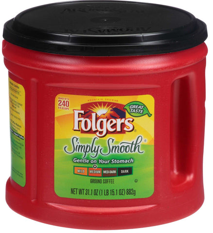 Folgers Simply Smooth Caffeinated Ground Coffee, 31.1 Ounce -- 6 per case