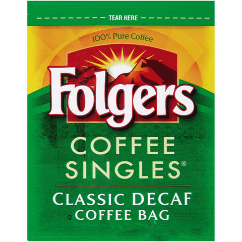 Folgers Decaffeinated Coffee Singles - 19 coffee bags per box, 12 boxes per case