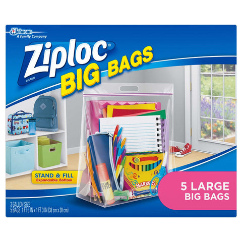 Ziploc Double Zipper Large Big Bag, 5 count per pack -- 4 per case.