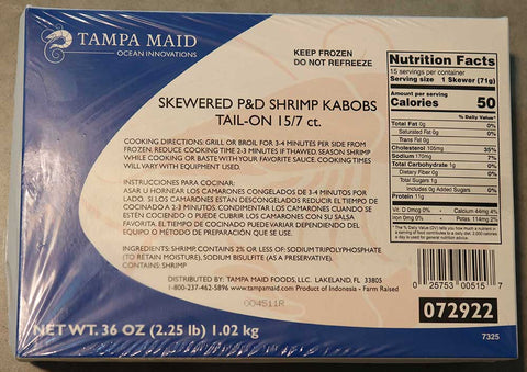 Tampa Maid Peeled and Deveined Shrimp Kabob -- 60 per case.
