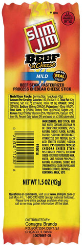 Slim Jim Mild Beef and Cheese Stick, 1.5 Ounce Stick -- 108 per case