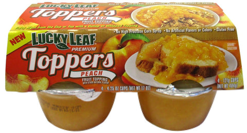 Lucky Leaf 4.25 Ounce Premium Toppers Peach Fruit Topping, 4 count per pack -- 6 per case