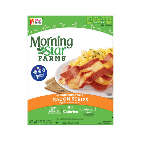 Kelloggs Morningstar Breakfast Veggie Bacon Strip, 5.25 Ounce -- 12 per case.