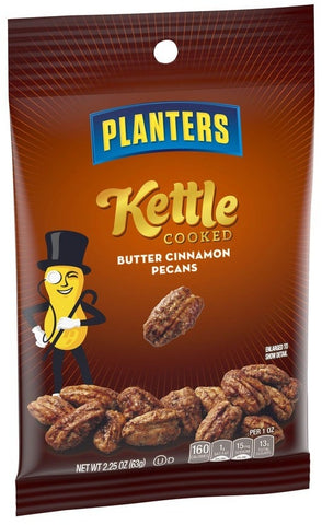 Planters Kettle Cooked Butter Cinnamon Pecan Snack Nuts, 2.25 Ounce -- 18 per case.